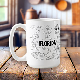 Taza De Café Símbolos de Florida dibujados a mano en línea