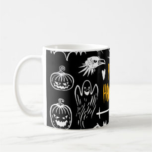 Taza De Café Símbolos de Halloween dibujados a mano, colección