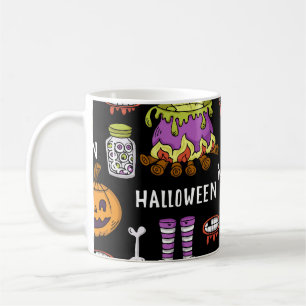 Taza De Café Símbolos de Halloween, tema vintage sin fisuras