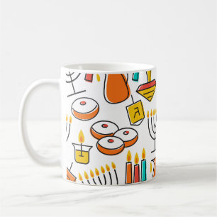 Taza De Café Símbolos de Hanukkah: Patrón de festividades judía