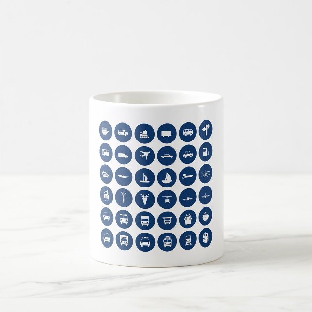 Taza De Café Símbolos De Iconos De Transporte En Azul (Subido por el creador)