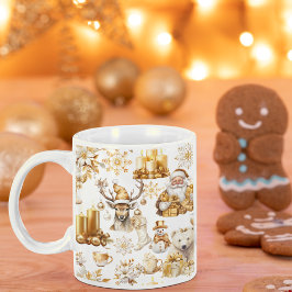 Taza De Café Símbolos de Navidades blancos y dorados