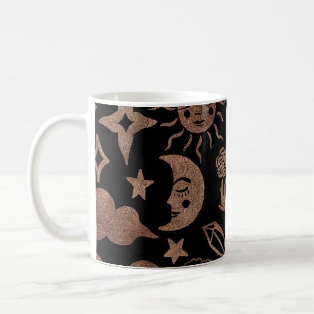 Taza De Café Símbolos místicos: serpiente, sol, luna. (Izquierda)