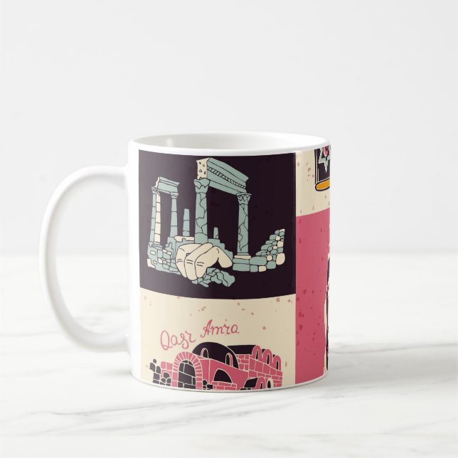 Taza De Café Símbolos retro de la cultura jordana ilustrados (Izquierda)