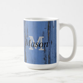 Taza De Café Simpático Monograma Personalizado Rústico Azul