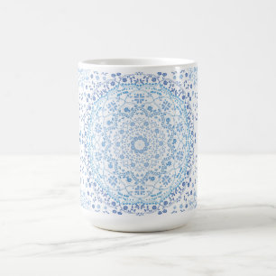 Taza De Café Simple Azul Y Blanco Mandala Floral Elegante