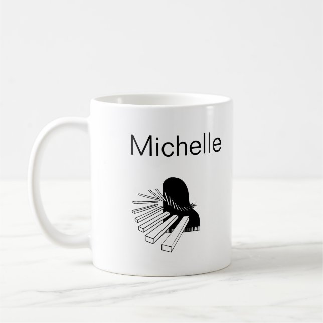Taza De Café Simple Black White Music Notes Nombre personalizad (Izquierda)