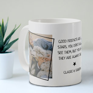 Taza de café simple con 2 fotos y cita de buenos a