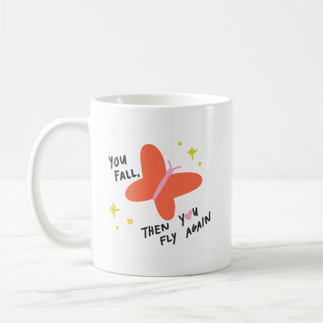 Taza De Café Simple Cute Morning Bold Orange Butterfly Quote (Izquierda)