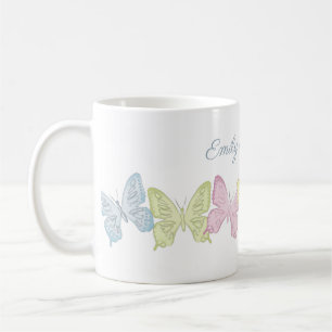 Taza De Café Simple Cute Pastel Botánico Naturaleza Mariposas