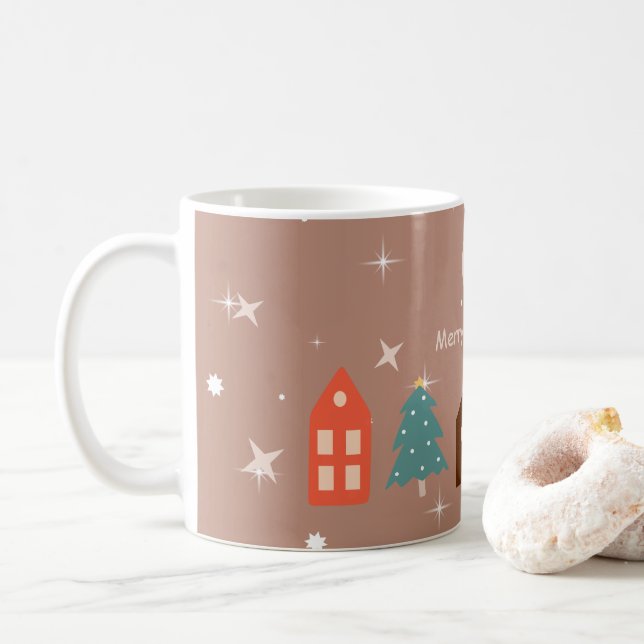 Taza De Café Simple Earth Tone Merry Christmas (Con donut)
