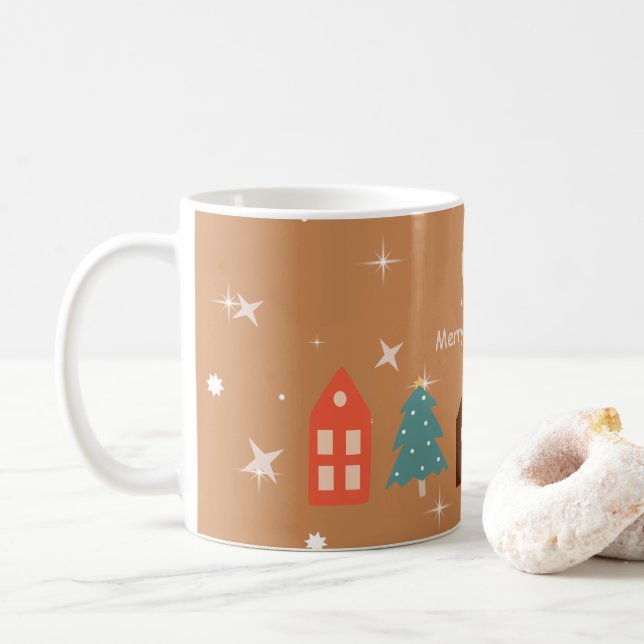 Taza De Café Simple Earth Tone Merry Christmas (Con donut)