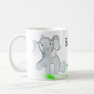 Taza De Café Simple elefante bebé gris azul agregar nombre