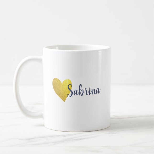 Taza De Café Simple Faux Gold Heart Personalizado (Izquierda)