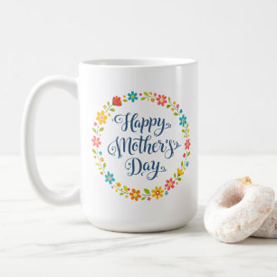 Taza De Café Simple Feliz Día de la Madre Caligrafía Floral