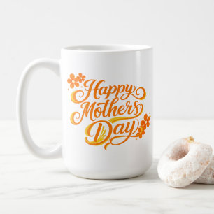 Taza De Café Simple Feliz Día de la Madre Floral Caligrafía