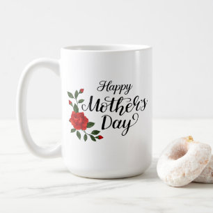 Taza De Café Simple Feliz Día de la Madre Floral Caligrafía