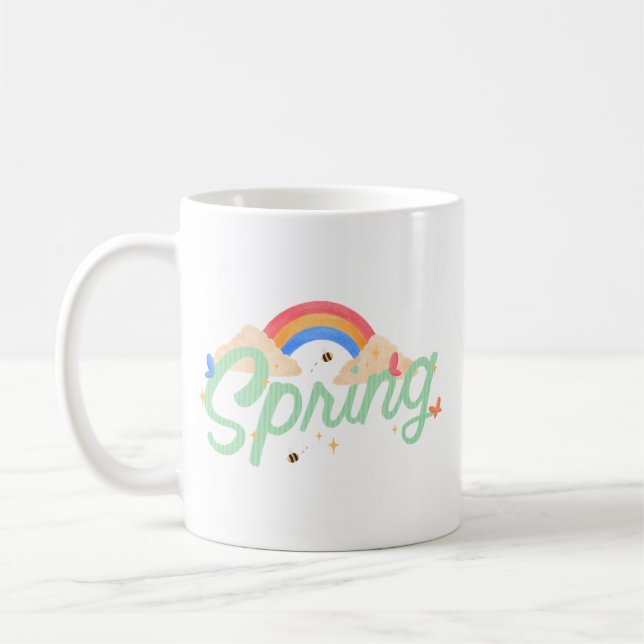 Taza De Café Simple Joy Springtime Cheerful White Soft Pastel (Izquierda)