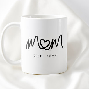 Taza De Café Simple Letra Negra Corazón Nueva Mamá Establecida 