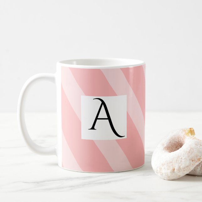 Taza De Café Simple Light Pink Single Initial Wide Stripes (Con donut)
