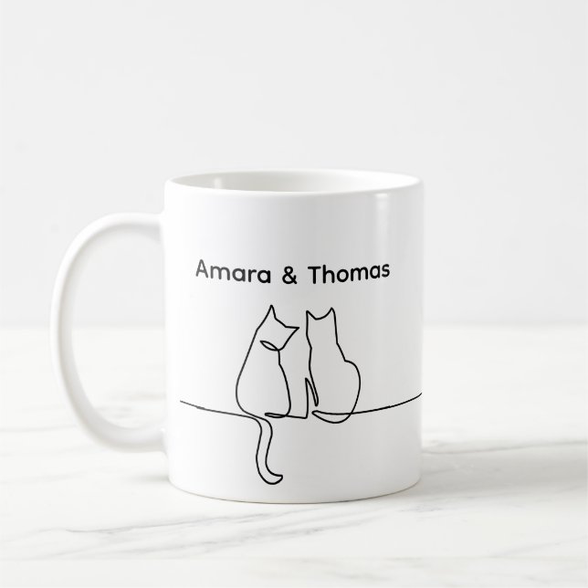 Taza De Café Simple Love Romantic Personalize Two Cat Sitting (Izquierda)