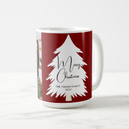 Taza De Café Simple Merry Christmas Pine Tree family photo