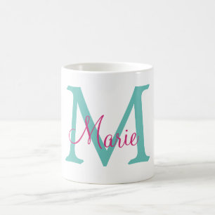 Taza De Café simple minimal añadir nombre monograma verde rosa