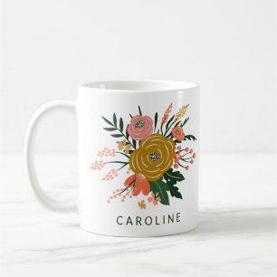 Taza De Café Simple Minimalista Flor Botánica Personalizada