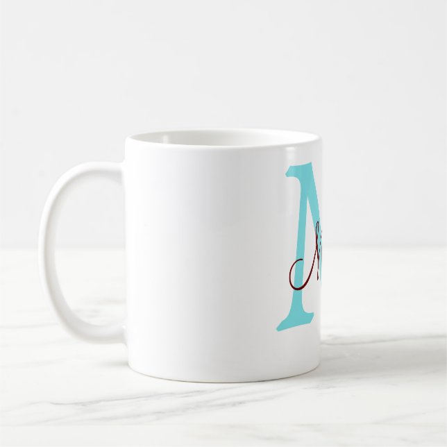 Taza De Café simple mínimo añadir nombre monograma rojo rosado (Izquierda)