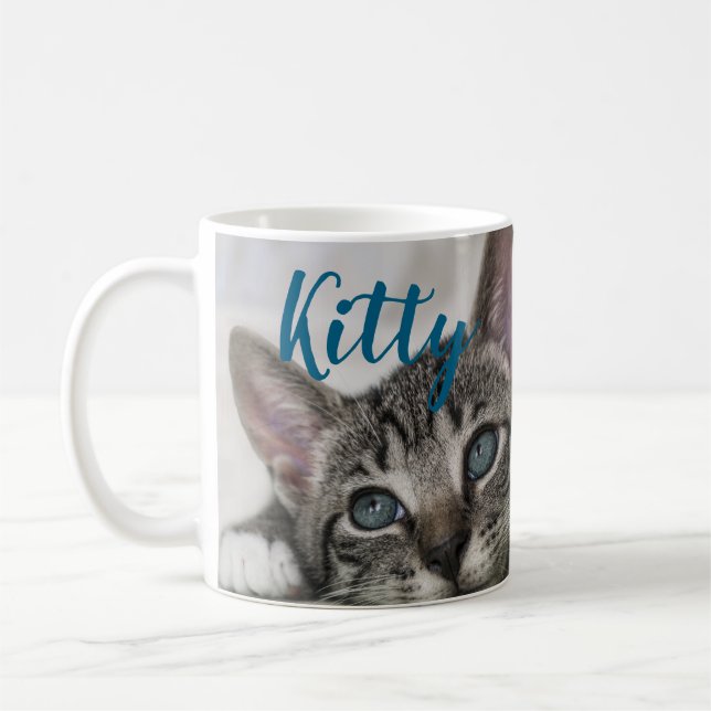 Taza De Café Simple Modern Custom Cat Name and Photo  (Izquierda)