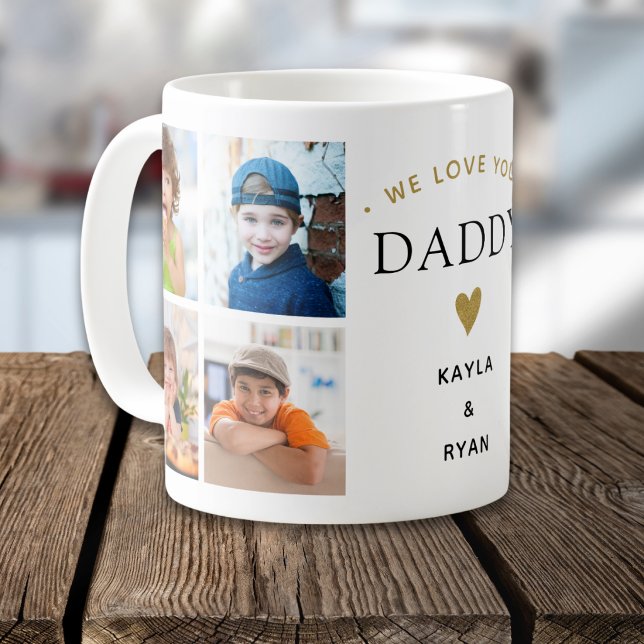 Taza De Café Simple Modern We Love You Daddy 8 Photo Collage    (Subido por el creador)