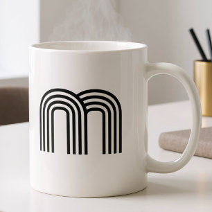 Taza De Café Simple Monograma Minimalista Moderno Inicial Negro