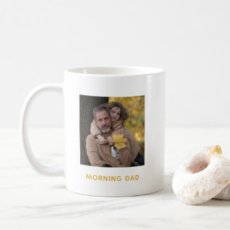 Taza De Café Simple Oro Mañana Papá Foto Personalizada