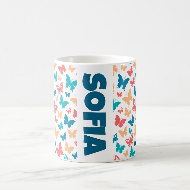 Taza De Café Simple patrón de mariposa rosa turquesa blanco nom (Centro)