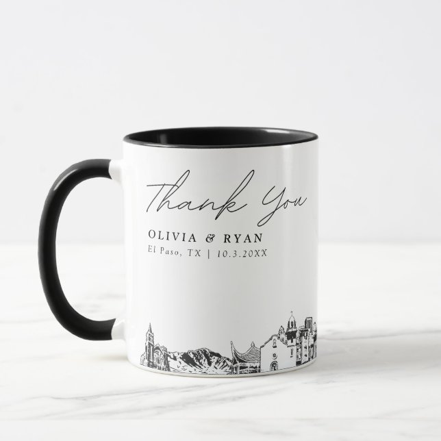 Taza de café simple personalizada de boda El Paso (Izquierda)