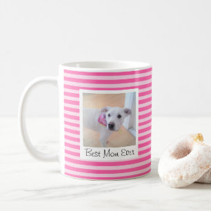 Taza De Café Simple rayado rosado Añadir la foto mejor mamá de