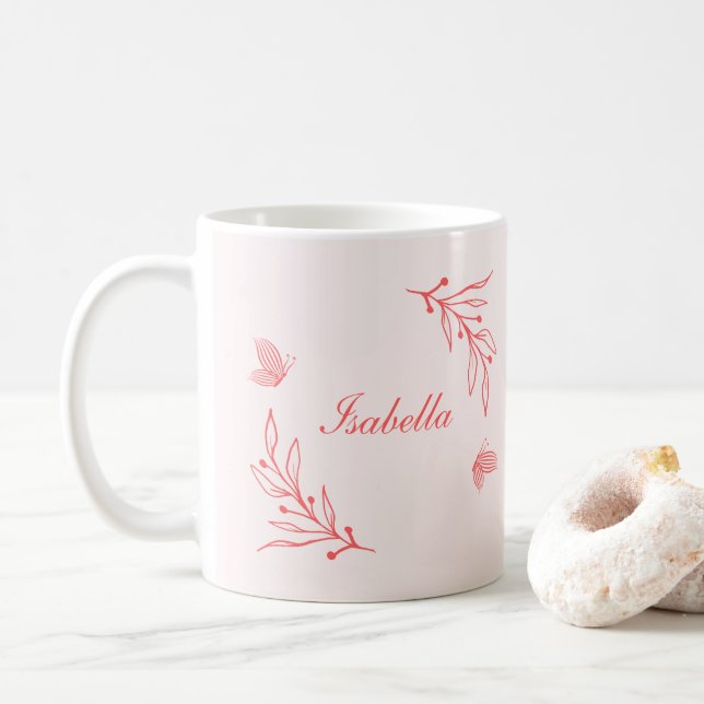 Taza De Café simple rosa corál botánico (Con donut)