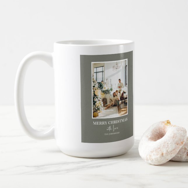 Taza De Café Simple Sage Green Christmas Photo (Con donut)