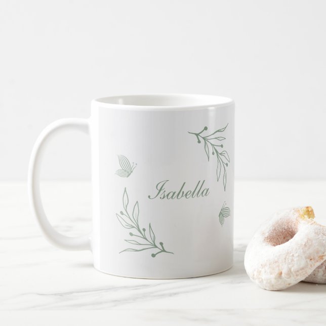 Taza De Café Simple salvia verde botánico (Con donut)