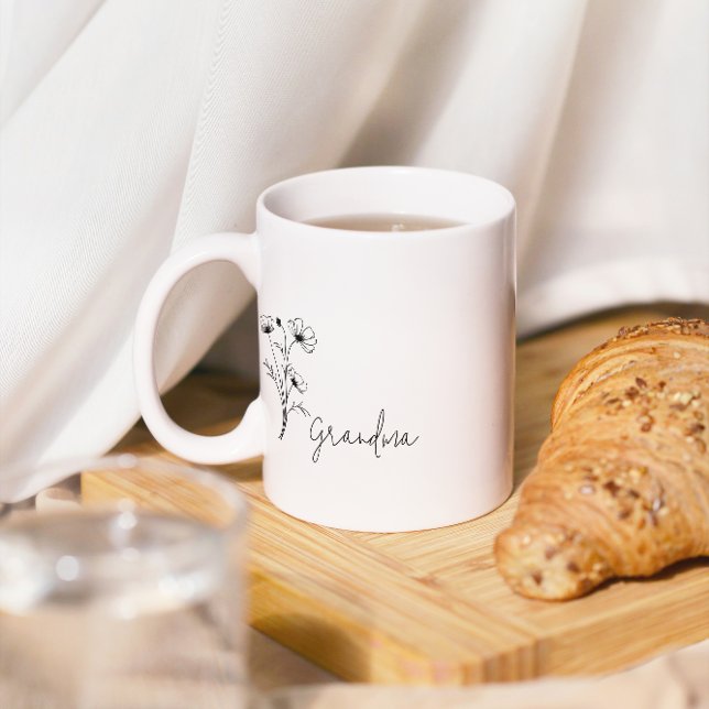 Taza De Café Simple Script Flower Grandma Mug (Subido por el creador)