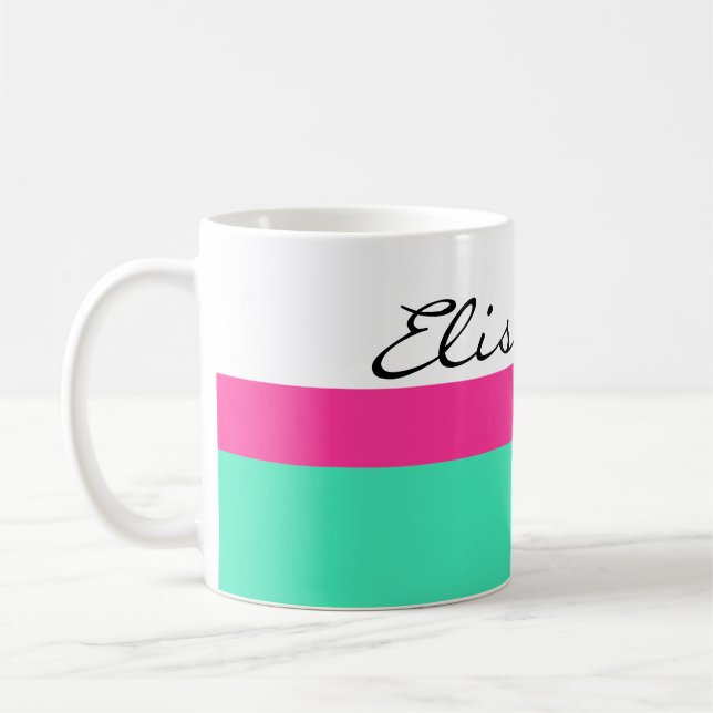 Taza De Café Simplemente estriba menta rosa + su nombre / ideas (Izquierda)