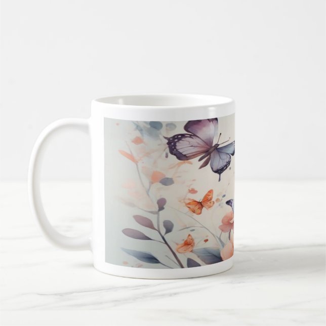Taza De Café Sinfonía acuarela con mariposas graceitosas (Izquierda)
