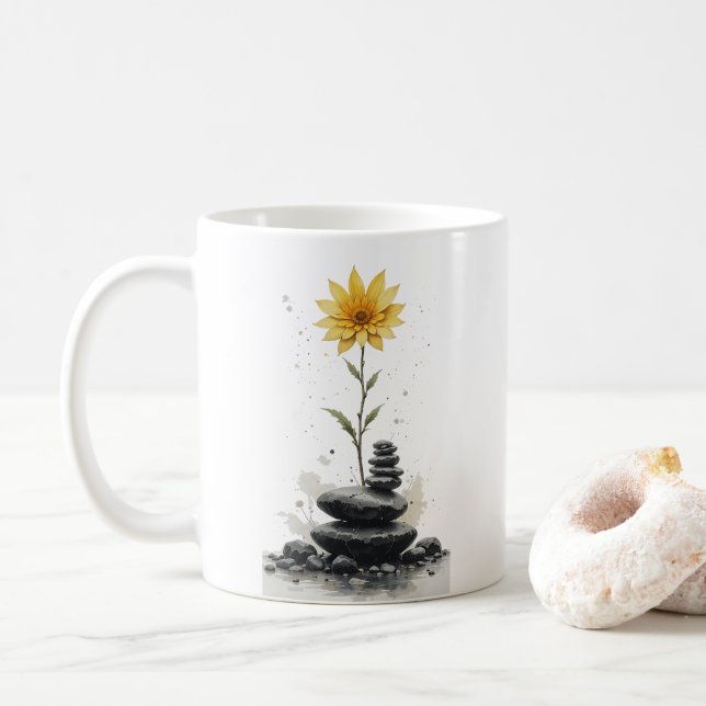 Taza De Café Sinfonía de Petales y Piedras (Con donut)