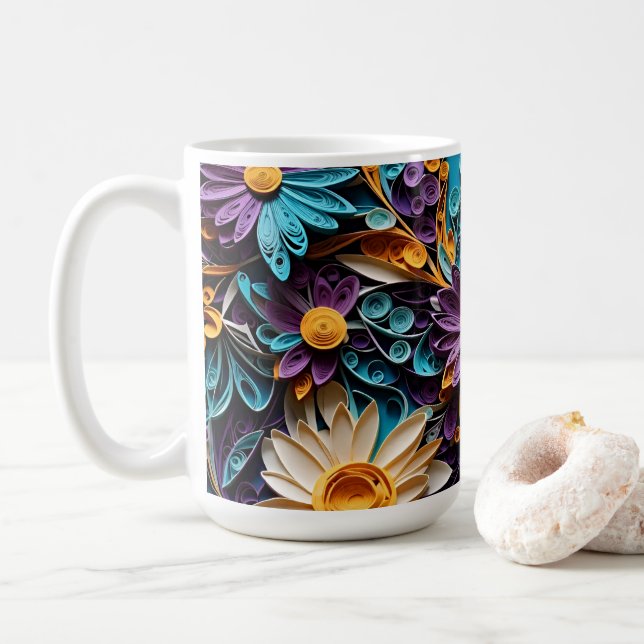 Taza De Café Sinfonía floral: Arte de papel quillado (Con donut)