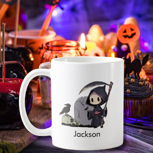 Taza De Café Siniestra Parca Cementerio Cuervo Gótico Halloween