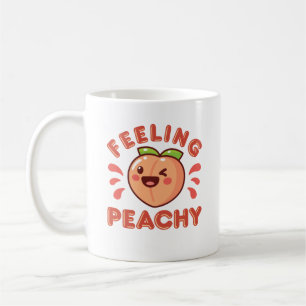 Taza De Café Sintiéndose Peachia Fruta Feliz Kawaii
