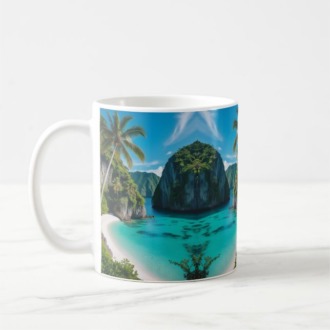 Taza De Café "Sip into Paraíso: Escape de la bruma tropical" (Izquierda)
