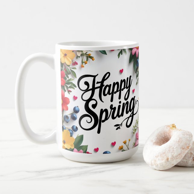 Taza De Café Sip to Spring: 'FELIZ PRIMAVERA' (Con donut)