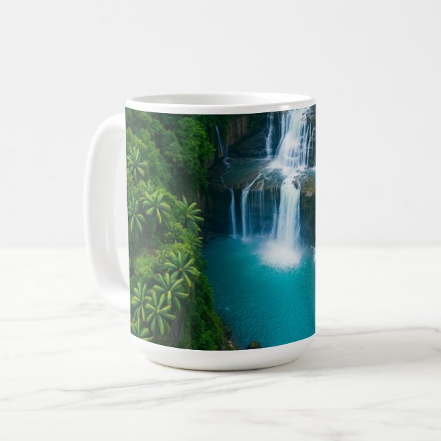 Taza De Café "Sips by the Falls - Cascada tropical (Anverso izquierdo)
