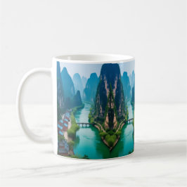 Taza De Café Sips de serenidad: Paisaje del río Karst Mountain 